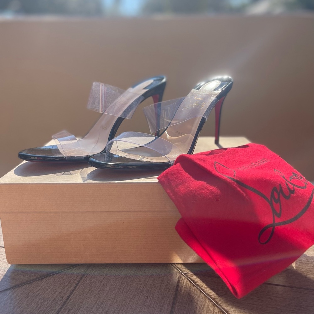 Authentic Christian Louboutin Black and Clear Just Nothing Heels 40.5 NEW